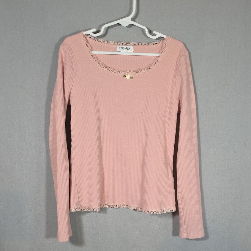 Pink Lace Trim Long Sleeve Top   Girls size (14)